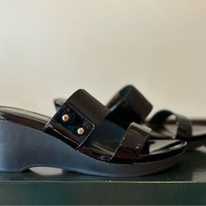 Ralph Lauren Women’s Rhianna Black Sandals Slides Wedge Heel Shoes Sz 8B NIB